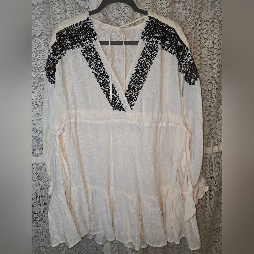 Free People Moonshiner Embellished Collar And Shoulder Long Sleeve Mini Dress, L - Picture 1 of 11